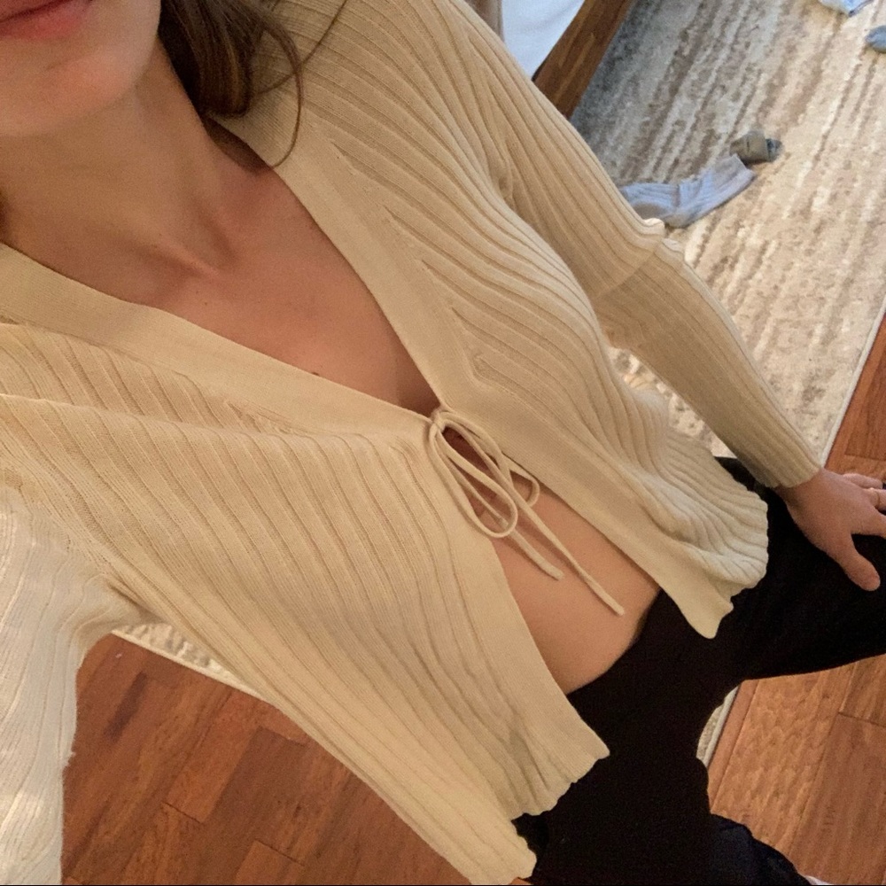 Tie front silk sweater
